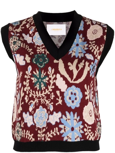 Shop La Doublej Floral-print Knitted Vest In Rot