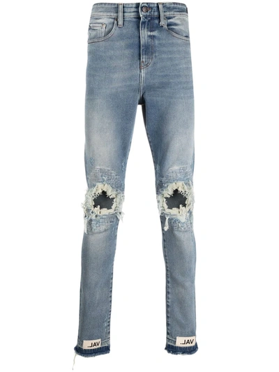 Shop Val Kristopher Ripped Logo-patch Jeans In Blau