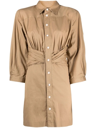 Shop Dsquared2 Ruched-detail Shirt Dress In Braun