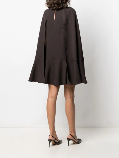 Shop Valentino Silk Cape Dress In Brown