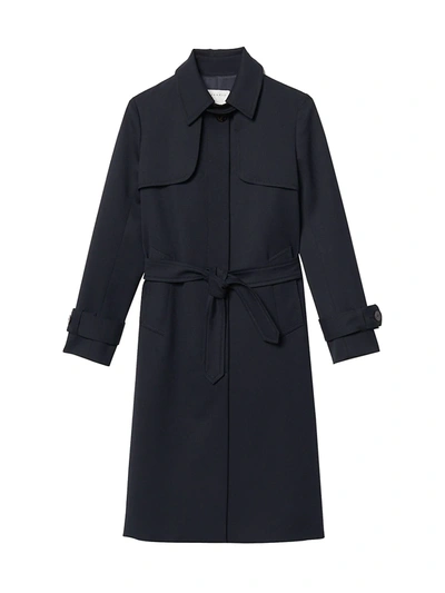 Shop Sandro Women's Trench Coat With Pleated Inset In Navy Blue