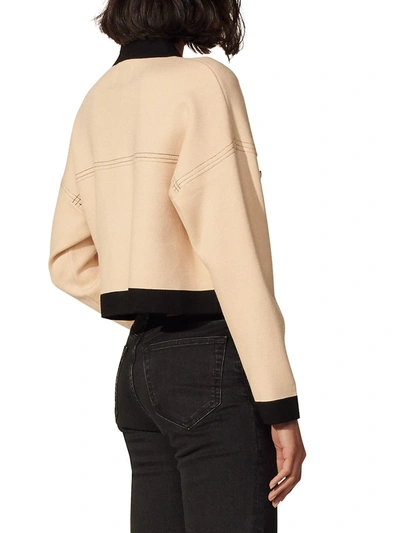 Shop Sandro Cher Cropped Topstitching Cardigan In Beige