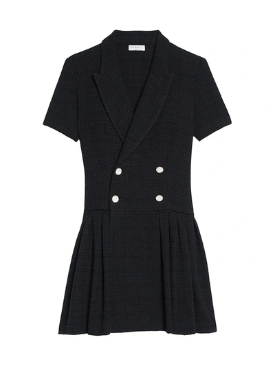 Shop Sandro Women's Short Tweed Coat Dress In Black