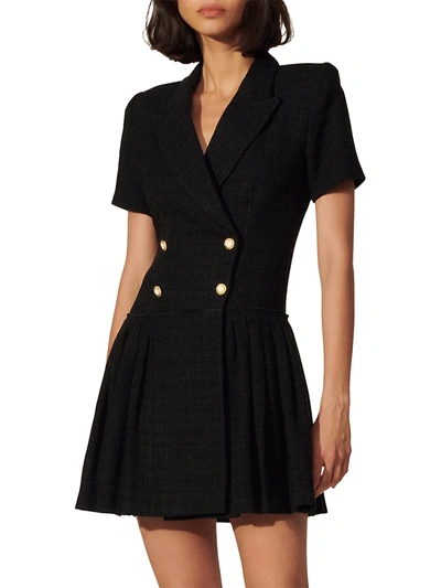 Shop Sandro Women's Short Tweed Coat Dress In Black