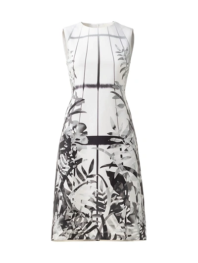Shop Akris Leaf-print Sheath Dress In Le Blanc Noir