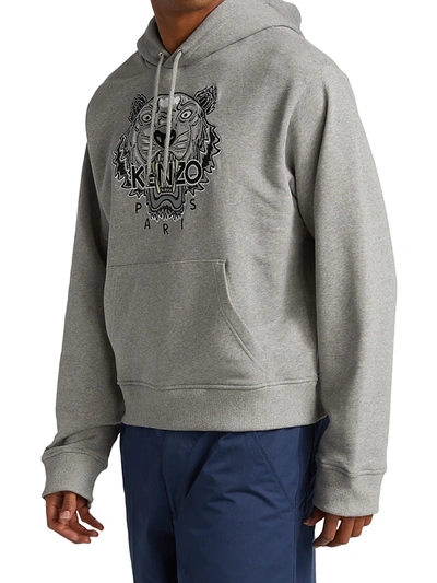Shop Kenzo Embroidered Cotton Tiger Hoodie In Pearl Grey