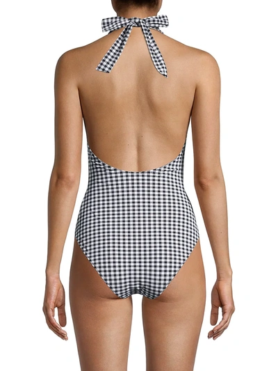 Shop Ganni Gingham Print One-piece Swimsuit In Black