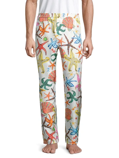 Shop Versace Men's Trésor De La Mer Silk Pajama Bottoms In White Multi