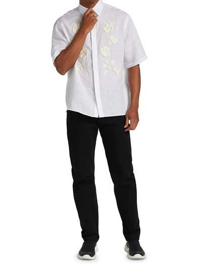 Shop Fendi Floral Embroidered Short-sleeve Shirt In Bianco