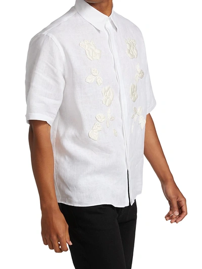 Shop Fendi Floral Embroidered Short-sleeve Shirt In Bianco