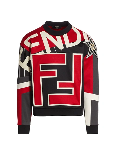 Shop Fendi Multicolor Logo Cotton Sweatshirt In Red Black