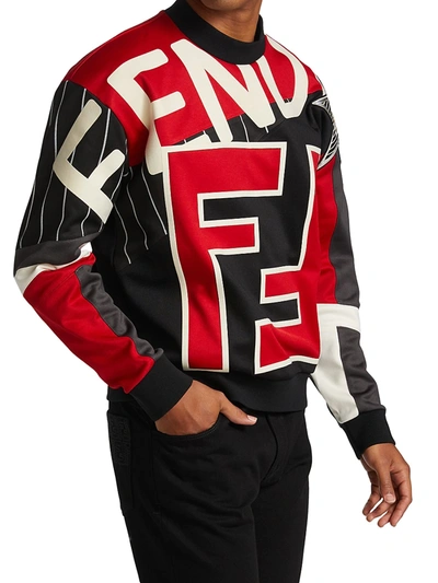 Shop Fendi Multicolor Logo Cotton Sweatshirt In Red Black