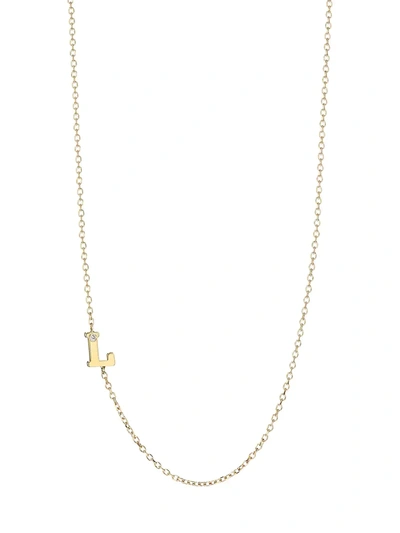 Shop Anzie Women's Love Letter 14k Yellow Gold Single Diamond Initial Necklace In Letter L