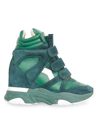 Shop Isabel Marant Balskee Leather Wedge Sneakers In Green