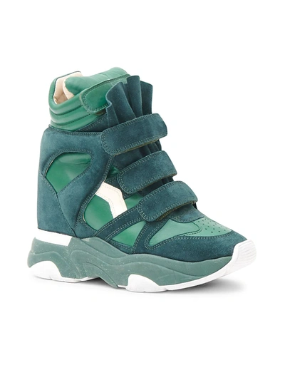 Shop Isabel Marant Balskee Leather Wedge Sneakers In Green