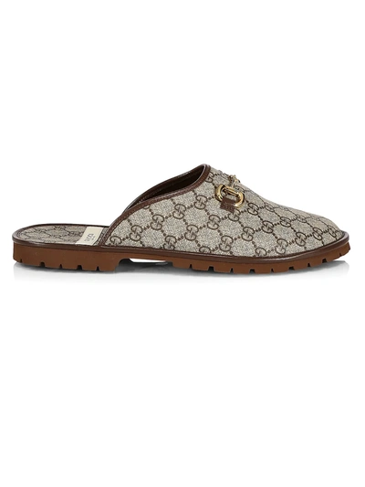 Shop Gucci Men's Elea Slippers With Horsebit In Beige Ebony