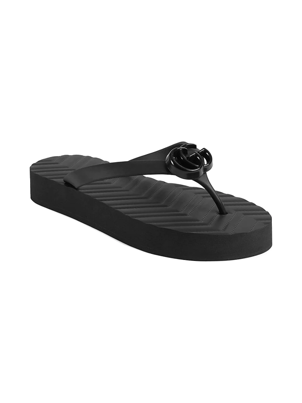 Gucci Chevron Thong Sandal Black Rubber