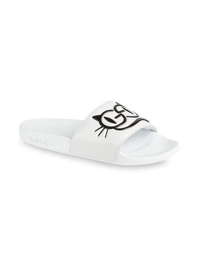 Shop Gucci Pursuit Cat Slides In Great White