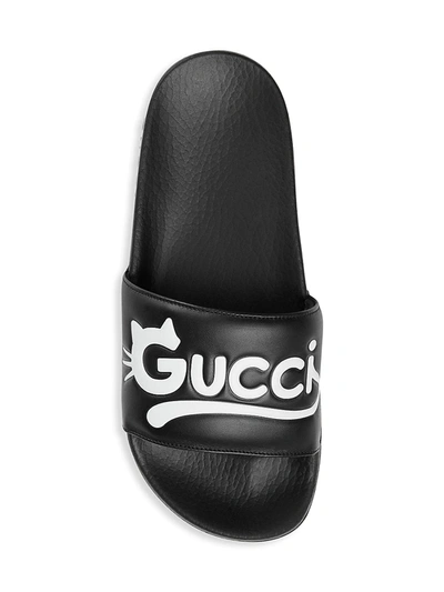 Shop Gucci Pursuit Cat Slides In Nero