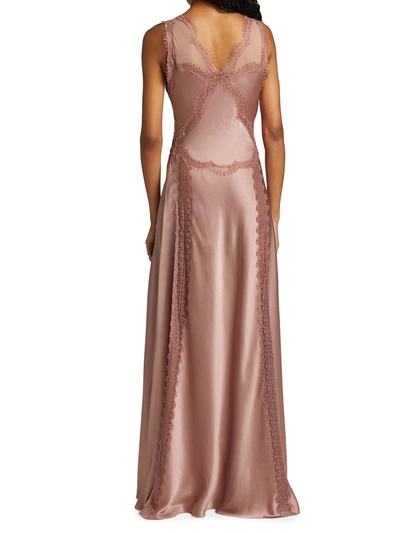 Shop Alberta Ferretti Satin Lace Slip Dress In Pale Pink