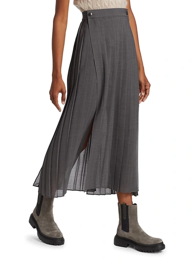 Shop Brunello Cucinelli Women's Pleated Wool-blend Maxi Skirt In Charcoal