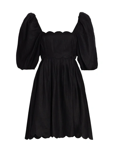 Shop Zimmermann Mae Cutout Linen Mini Dress In Noir