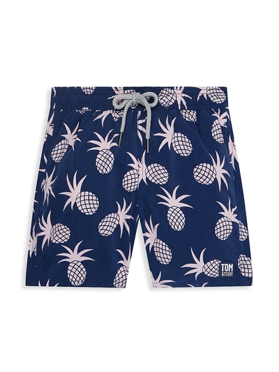 Shop Tom & Teddy Little Boy's & Boy's Pineapple-print Swim Shorts In Blue Shell