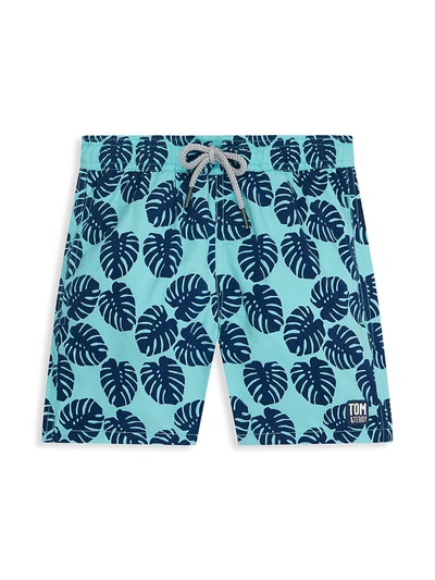 Shop Tom & Teddy Baby's, Little Boy's & Boy's Leaf Swim Shorts In Aqua Navy