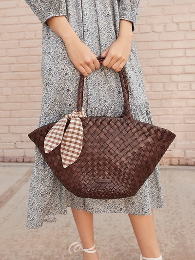 Shop Loeffler Randall Kai Gradiated Woven Leather Tote In Brown