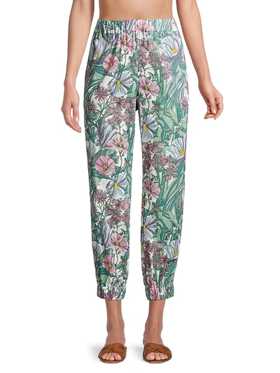 Shop Tory Burch Floral Printed Cotton Pants In Hibiscis