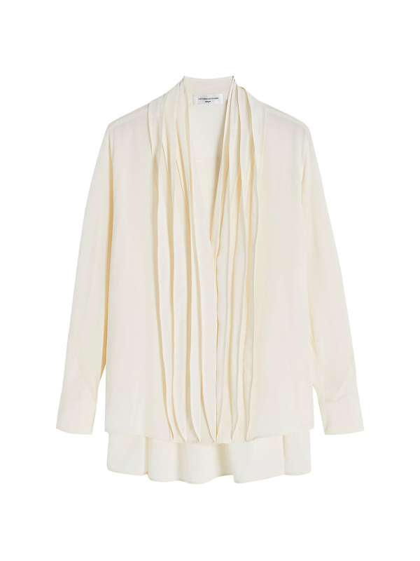 Victoria Beckham ruffle-trim pleated silk blouse - White