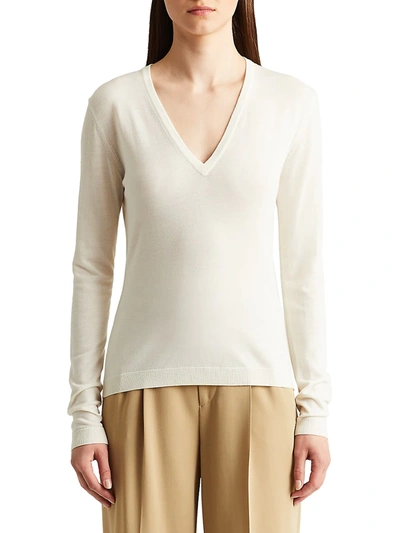 Shop Ralph Lauren Women's V-neck Long Sleeve Sweater In Lux Cream
