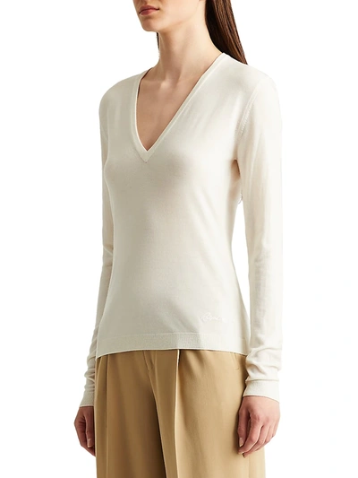 Shop Ralph Lauren Women's V-neck Long Sleeve Sweater In Lux Cream