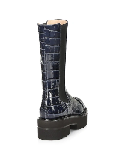 Shop Stuart Weitzman Presley Lug-sole Croc-embossed Leather Chelsea Boots In Indigo