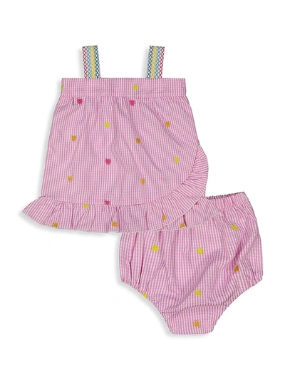 Shop Andy & Evan Baby Girl's Embroidered Gingham Top & Bloomer Set In Pink
