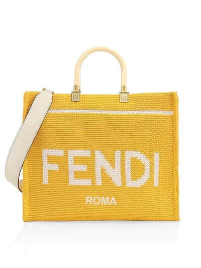 Shop Fendi Medium Sunshine Logo Canvas Shopper In Mimosa Panna