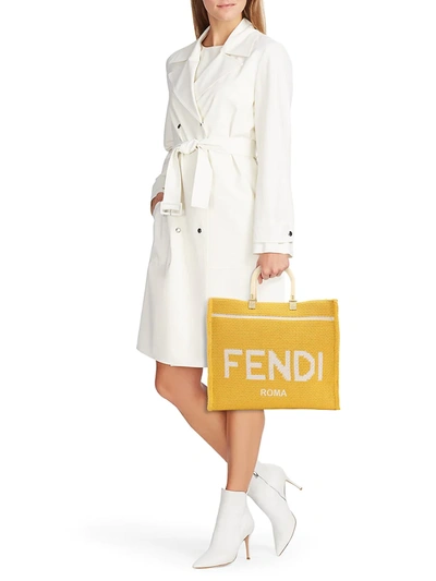 Shop Fendi Medium Sunshine Logo Canvas Shopper In Mimosa Panna