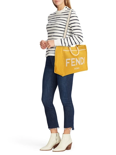 Shop Fendi Medium Sunshine Logo Canvas Shopper In Mimosa Panna