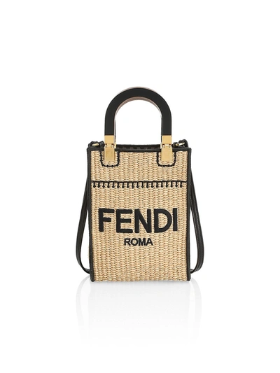 Shop Fendi Mini Sunshine Logo Raffia Shopper In Naturale Nero