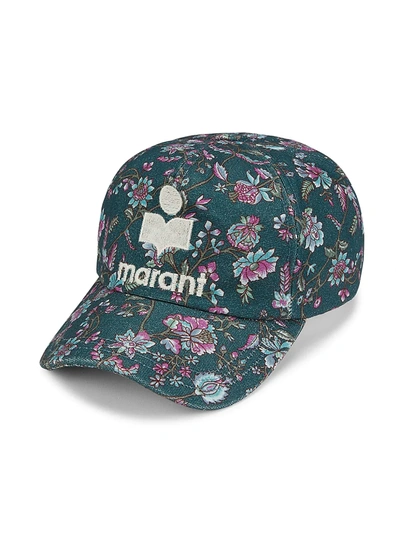 Shop Isabel Marant Tyron Floral-print Denim Logo Baseball Cap