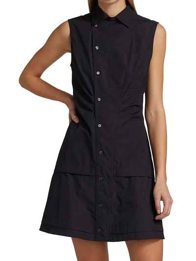 Shop Derek Lam 10 Crosby Women's Satina Cotton Fit-&-flare Shirtdress In Black