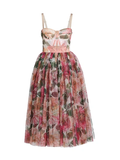 Shop Dolce & Gabbana Floral Tulle Fit & Flare Dress In Natural Print