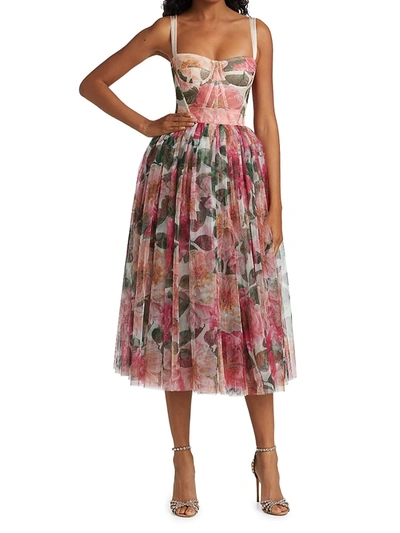 Shop Dolce & Gabbana Floral Tulle Fit & Flare Dress In Natural Print