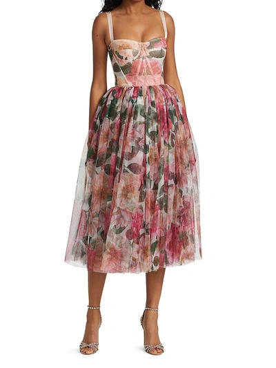 Shop Dolce & Gabbana Floral Tulle Fit & Flare Dress In Natural Print