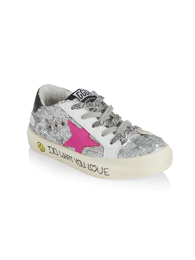 Shop Golden Goose Little Girl's & Girl's May Paillettes Sneakers In Silver Pink Black