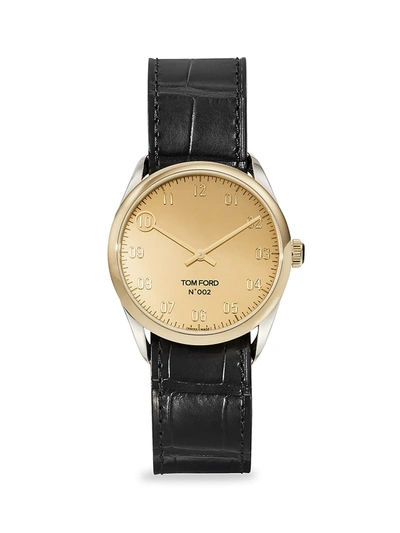 Shop Tom Ford Men's 18k Yellow Gold, Stainless Steel & Alligator Leather-strap Watch In Gold Black