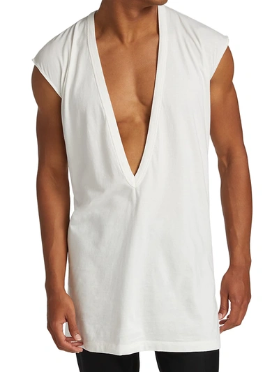 Shop Rick Owens Dylan Deep V-neck Cotton Jersey T-shirt In Milk