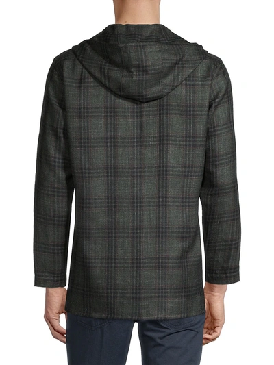 Shop Kiton Plaid Cashmere-blend Hooded Shirt Jacket In Dark Green