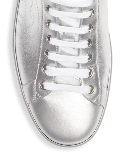 Shop Gucci Men's Ace Metallic Leather Sneaker In Silver