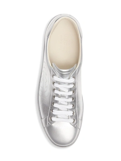 Shop Gucci Men's Ace Metallic Leather Sneaker In Silver